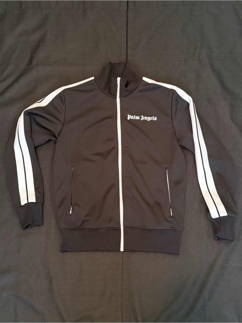 Palm Angels Black Track Jacket with White Stripe